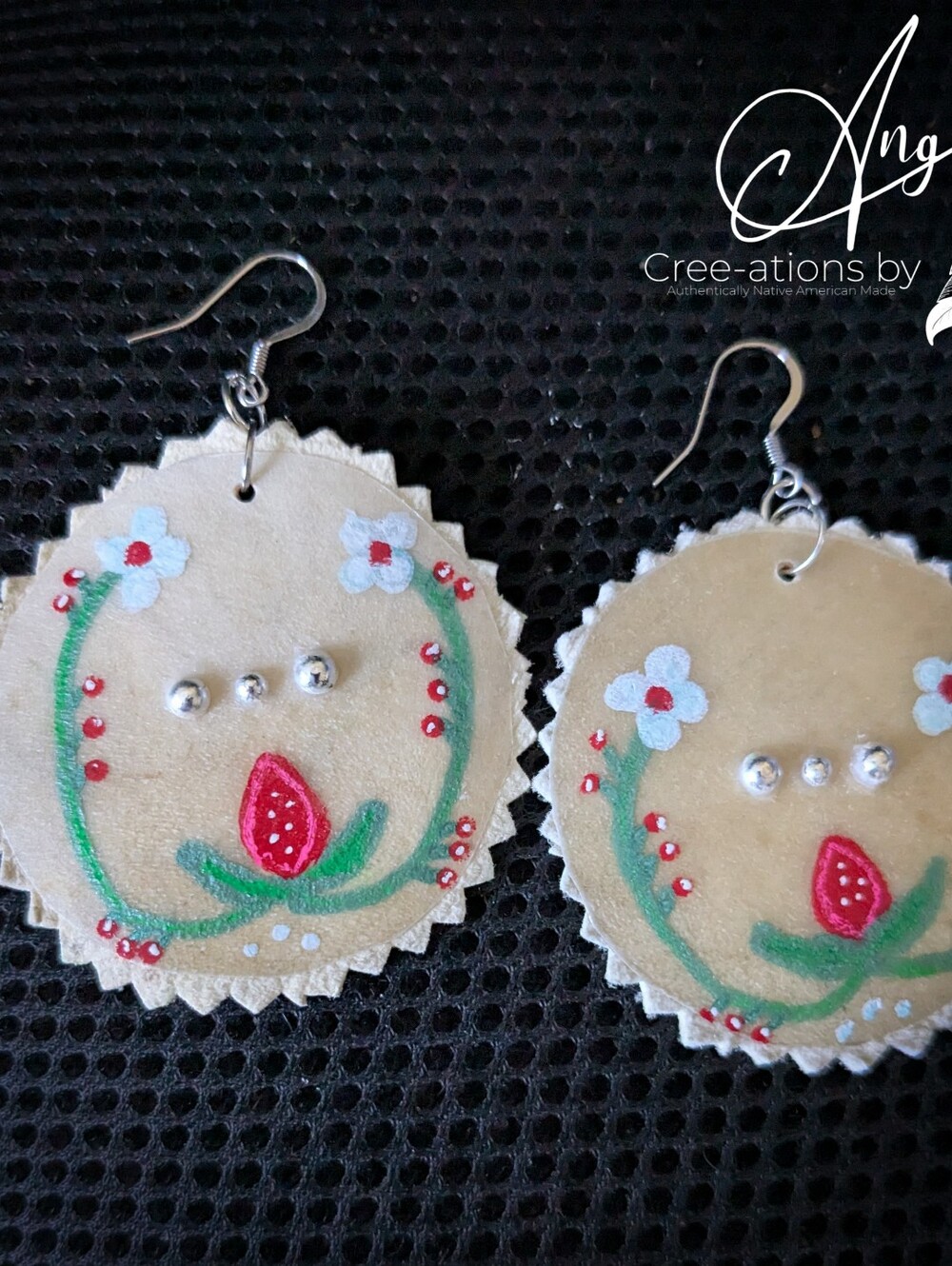 Native American Rawhide Hand Painted Strawberry Earrings